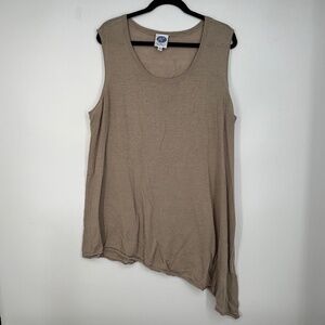 DG2 by Diane Gilman Womens 1X Asymmetric Hem Tunic Tank Top Beige Linen Cotton